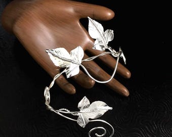 Handmade Sterling Silver Ivy Leaf Cuff Bracelet: Woodland Faery Wrap, Leaf Jewelry, Cuff Bracelet, Gifts For Her