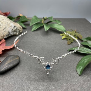 Keltischer Topas Hochzeit Kreis, Blautopas Triquettra Irische Diadem, Schottischer Brautkreis, BrautKreis Edelstein, Stirn Braut Tiara