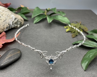 Celtic Topaz Wedding Circlet, Celtic Tiaras, Blue Topaz Triquettra Diadem, Scottish Bridal Circlet, Celtic Circlets, Forehead Tiara