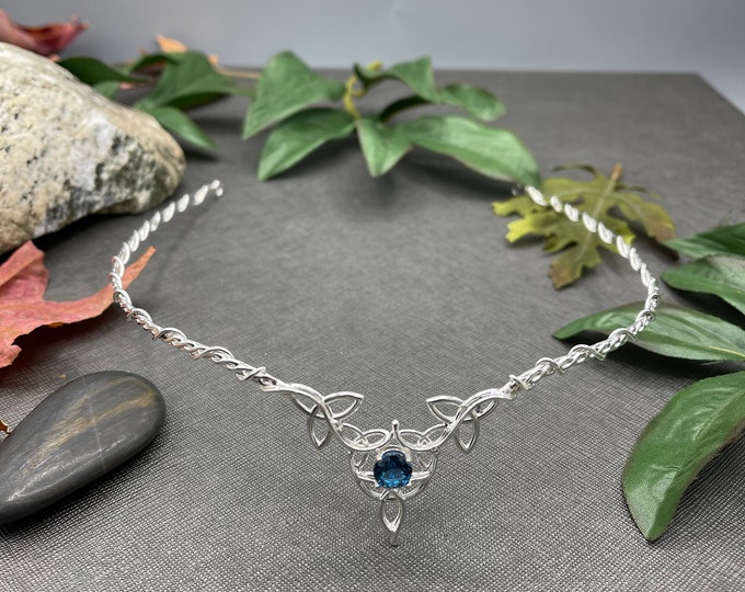 Celtic Topaz Wedding Circlet, Celtic Tiaras, Blue Topaz Triquettra Diadem, Scottish Bridal Circlet, Celtic Circlets, Forehead Tiara