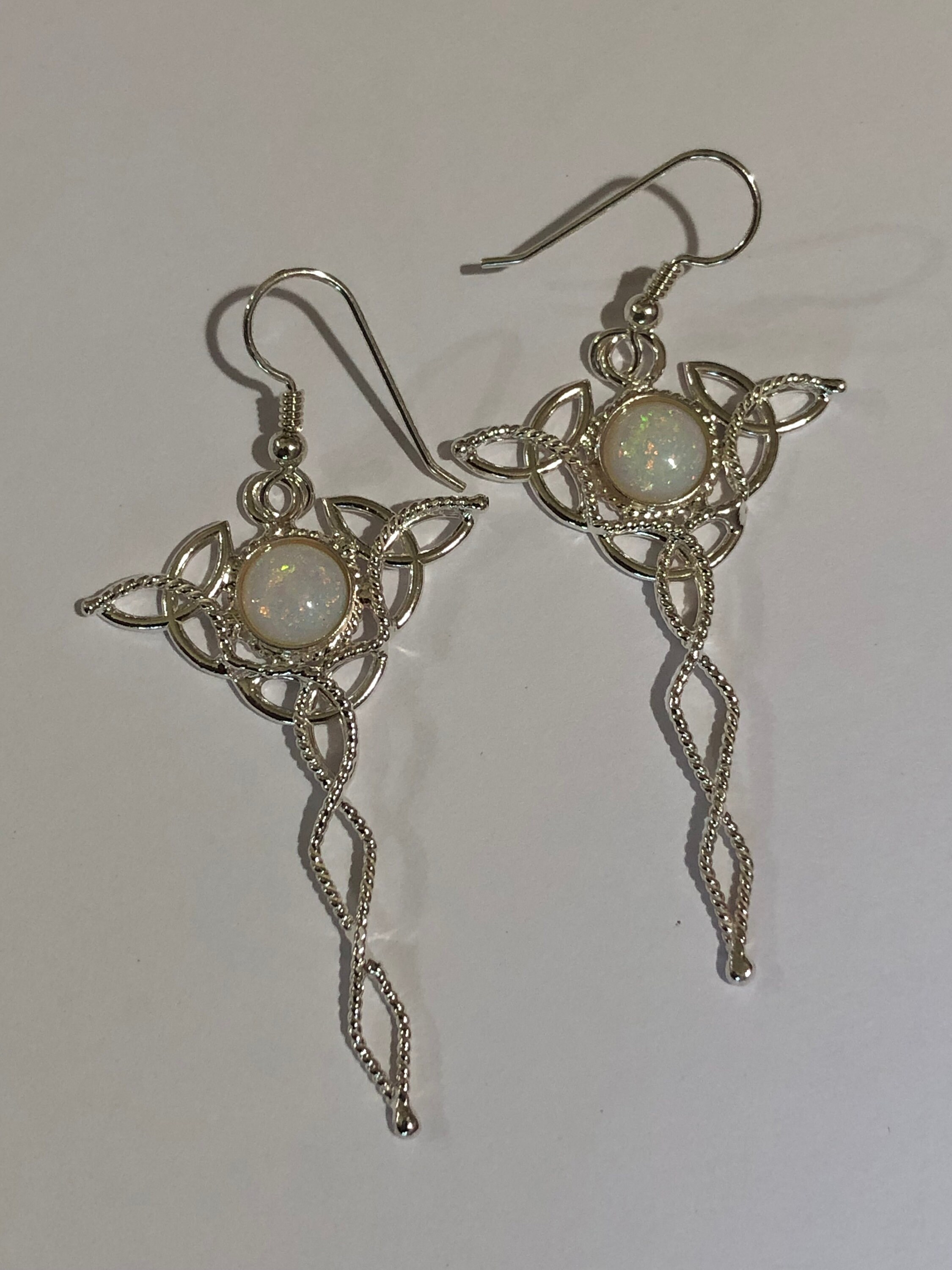 Irish Celtic Trinity Knot Earrings with Moonstones in Sterling Silver