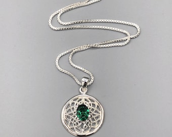 Celtic Knot Emerald Necklace: Sterling Silver Irish Pendant, Gifts For Her