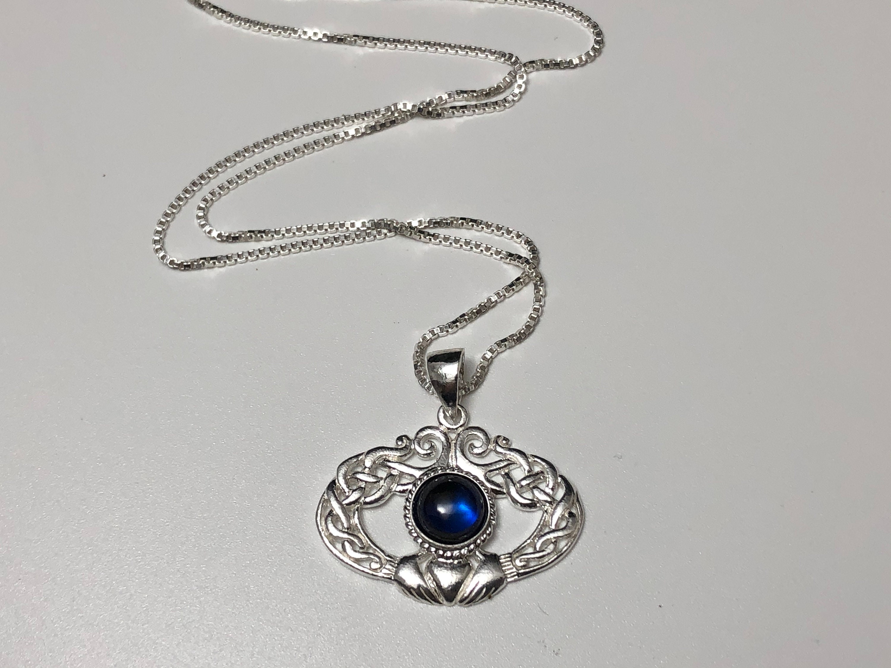 Irish Amethyst Moonstone Necklace Sterling Silver, Celtic Claddagh Necklaces with Cabochon