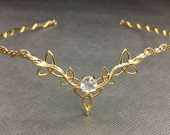 Celtic Knot Wedding Tiara with 24K GoldPlating, Sterling Silver Celtic Wedding Circlet Bridal Headpiece