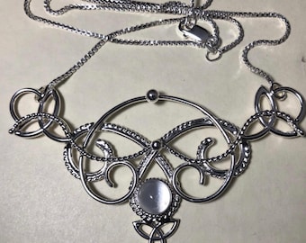 Celtic Knot Moonstone Necklace: Sterling Silver Trinity Knot Irish Jewelry, Statement Bohemian Necklace