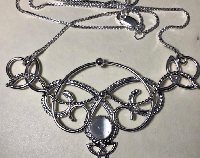 Celtic Knot Moonstone Necklace: Sterling Silver Trinity Knot Irish Jewelry, Statement Bohemian Necklace