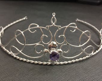 Fleur De Lis Crown Sterling Silver Gemstone Tiara,  Fleur de lis Wedding Tiara Bridal Circlet, French Style Tiara, Elvish Headpiece