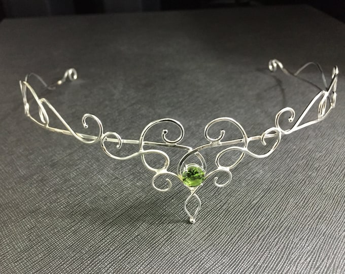 Fantasy Wedding Headpiece, Peridot, Sapphire, Topaz Bridal Tiara in Sterling Silver, Renaissance Circlets, Elvish Weddings, Fae SCA Diadem
