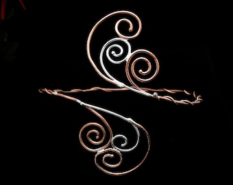 Spiral Scroll Upper Arm Torc  in Sterling Silver and Copper Wire, Bohohemian Fae Arm Cuff, Renaissance Upper Armlet Artisan Handmade