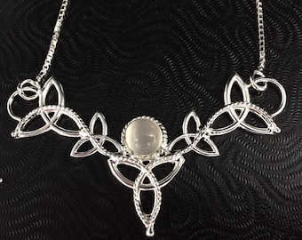 Celtic Knot Moonstone Necklace in Sterling Silver, Artisan Handmade Irish Neck Jewelry, Necklaces with Symbols