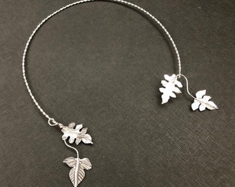 Elvish Woodland Sterling Neck Torc, Collarbone Jewelry, Leaf Neck Torcs, Necklet and Neck Rings, Bohemian Torcs