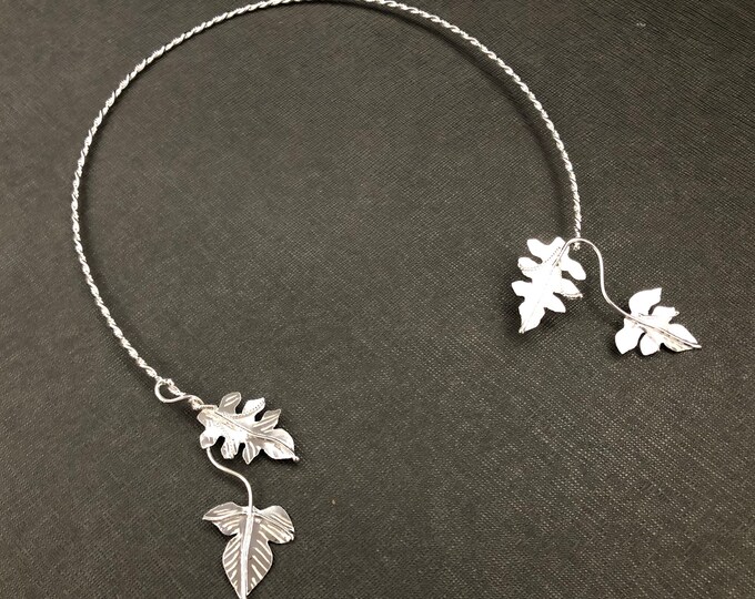 Elvish Woodland Sterling Neck Torc, Collarbone Jewelry, Leaf Neck Torcs, Necklet and Neck Rings, Bohemian Torcs