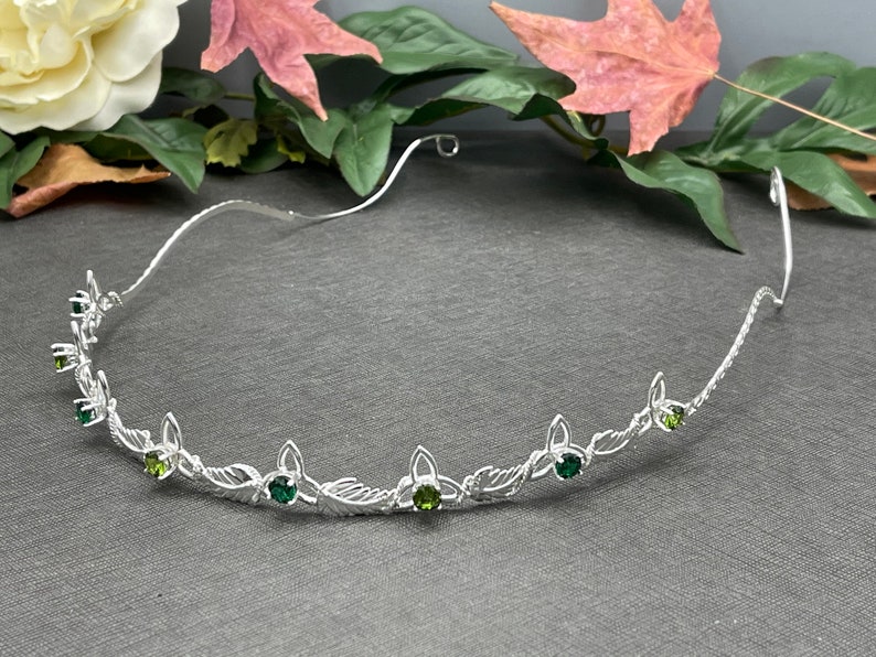 Gemstone Tiara Headpiece Sterling Silver, Woodland Wedding Tiara, Celtic Knot Gemstone Diadem, Renaissance Wedding Headband image 5