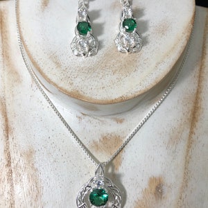 Irish Claddagh Emerald Necklace and Earring Set in Sterling Silver, Artisan Celtic Jewelry Set, Gifts For Her, White Topaz and Emeralds image 7