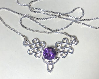 Celtic Knot Amethyst, Peridot, Sapphire  Necklace Sterling Silver, Gifts For Her, Irish Bohemian Hipster Necklace,  Celtic Boho Necklace