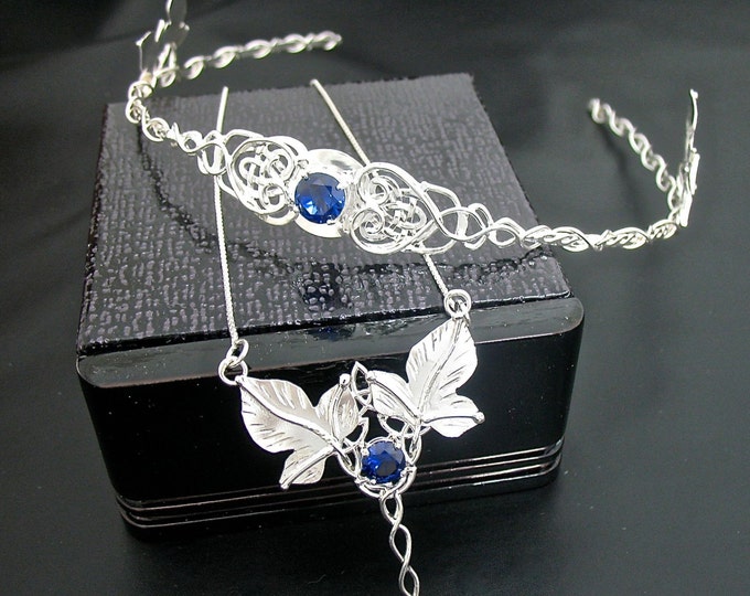 Celtic Knot Woodland Artisan Tiara, Elvish Style Necklace, Leaf Earrings Handmade in Sterling Silver, Wedding Sets