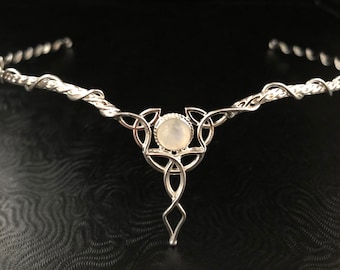 Celtic Knot Rainbow Moonstone Tiara in Sterling Silver, Irish Diadems, Handmade Circlets, Wedding Accessories For Her