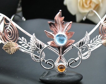 Woodland Crown in Sterling Silver Copper Brass, Handmade Renaissance Wedding Crown, Mixed Metal Diadem, Gifts For Her, Alternative Bride