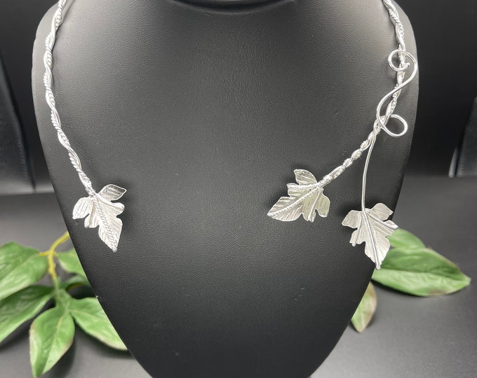 Sterling Silver Oak Leaf  Neck Torc, Necklet Ring Woodland Nature Inspired, Handmade Gifts for Her