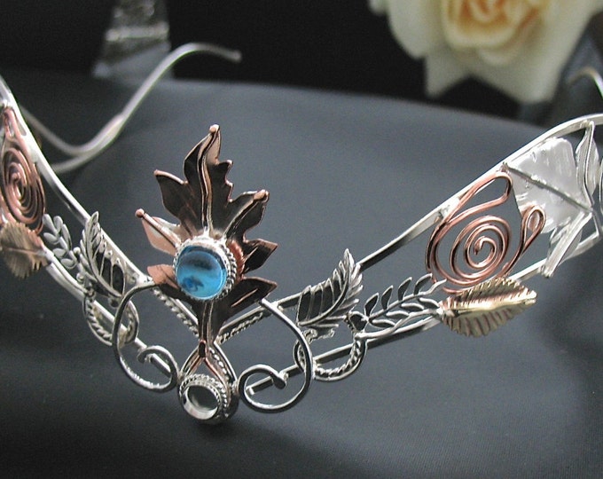 Woodland Crown in Sterling Silver Copper Brass, Artisan Gemstone Tiara  OOAK, Renaissance Bridal