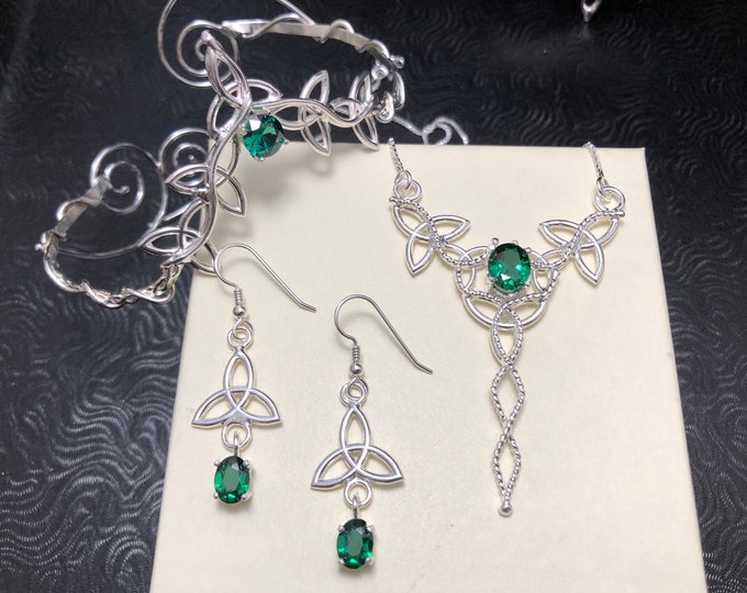 Celtic Irish Wedding Jewelry Set In Sterling Silver, Artisan Tiara, Earrings, Arm Cuff, Necklace, Irish Bridal Wedding Accessories, Handmade