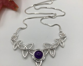 Sterling Silver Celtic Trinity Knot Amethyst Necklace, Irish Jewelry, Gifts For Her