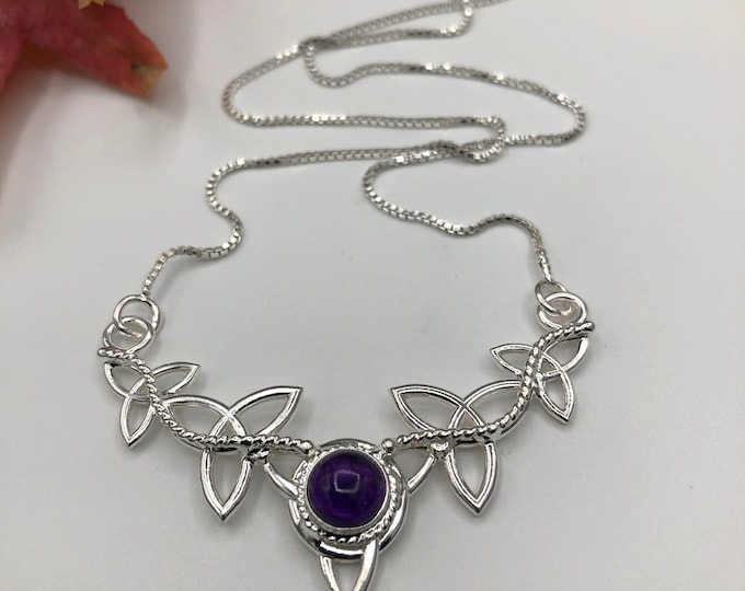Sterling Silver Celtic Trinity Knot Amethyst Necklace, Irish Jewelry, Gifts For Her