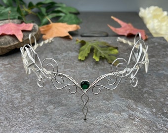 Sterling Silver Emerald Leaf Woodland Tiara Circlet, Gothic Nordic Diadem, Norse Viking Wedding
