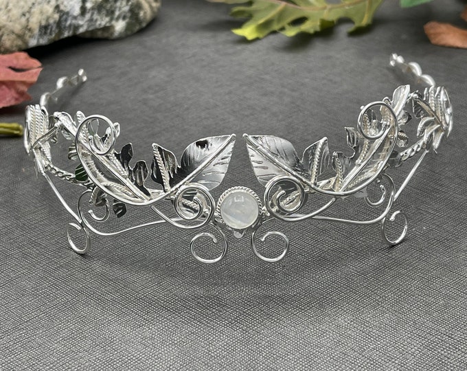 Woodland Wedding Moonstone Amethyst Sapphire Tiara in Sterling Silver, Ivy and Oak Circlets, Artisan Handmade Woodland Bridal Tiaras, Diadem