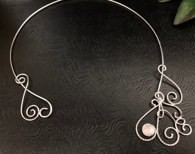 Neck Ring Choker in Sterling Silver Moonstone, Amethyst Neck Rings, Necklet, Elvish Torc Jewelry, Fairy, Gifts For Her, Bridal Accessories