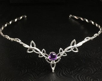 Amethyst Celtic Wedding Circlet: Sterling Silver Celtic Bridal Tiara, Fantasy Wedding, Irish Bridal Headpiece, Scottish Diadem, Bridal Gift