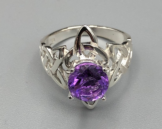 Amethyst Celtic Ring: Sterling Silver Trinity Knot Rings, Irish Rings, Gifts For Her, Statement Finger Jewelry, Boho Style
