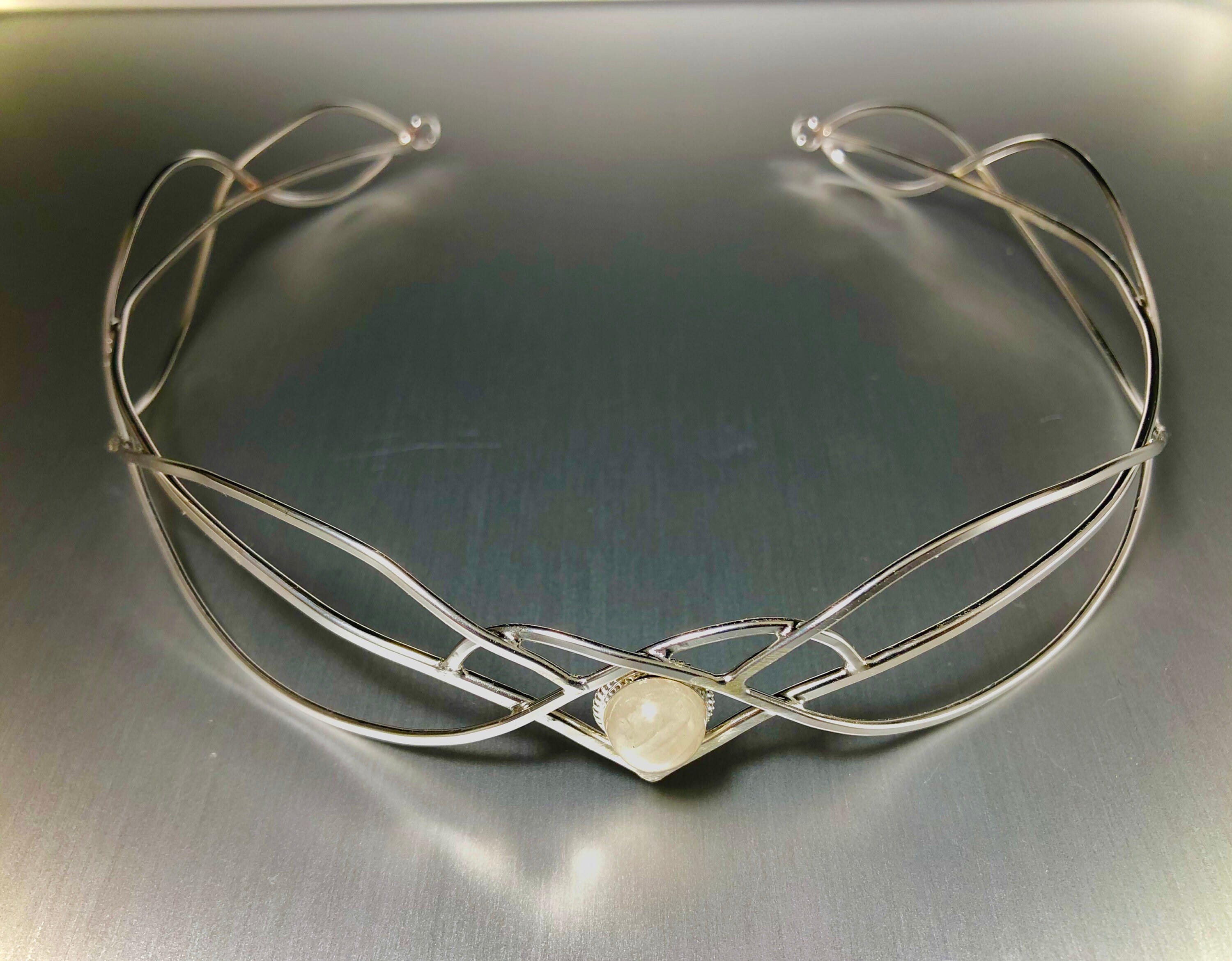Elvish Wedding Moonstone Tiara in Sterling Silver, Artisan Bridal