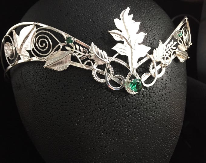Circlets, Woodland Leaves Gemstone Circlet in Sterling Silver, Leaf Headpiece, Wedding Crown, Gifts For Her, Bridal Accessories