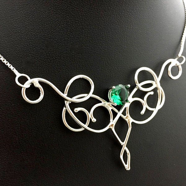 Bohemian Emerald Sterling Silver Necklace: Handmade Elvish Jewelry, Gifts For Her