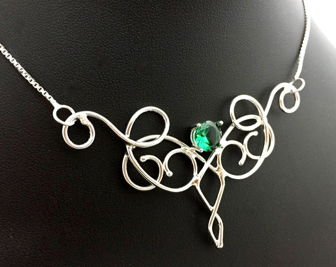 Bohemian Emerald Sterling Silver Necklace: Handmade Elvish Jewelry, Gifts For Her