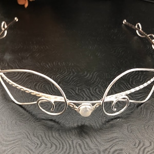 Handmade Sterling Silver Moonstone Circlet, Handfasting Diadem, Renaissance Wedding Tiara, Moonstone Wedding Headpiece