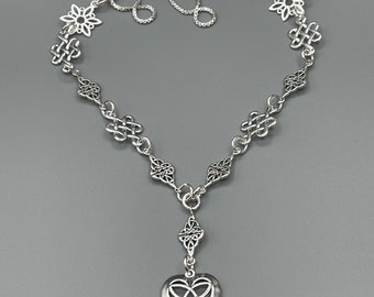 Victorian Celtic Irish Trinity Knot Heart Drop Necklace in Silver 925, Irish Necklaces, Gifts for Her, Drop Style Necklaces