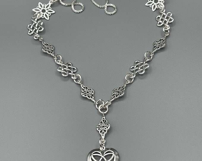 Victorian Celtic Irish Trinity Knot Heart Drop Necklace in Silver 925, Irish Necklaces, Gifts for Her, Drop Style Necklaces