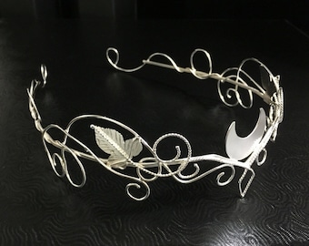 Sterling Silver Crescent Moon Tiara: Elvish Bridal Circlet