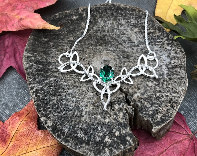Celtic Emerald Necklace in Sterling Silver, Norse Goddess Pagan Necklace, Irish Necklaces, Warrior Goddess Viking Necklaces, Bridal
