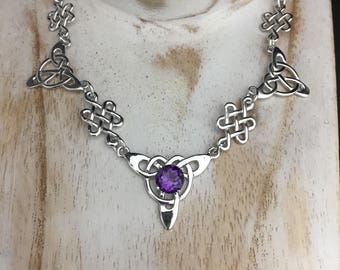 Celtic Knot Amethyst Sterling Silver Necklace: Irish Jewelry, Scottish Necklace, Gifts For Her