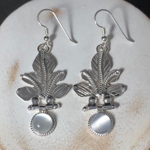 Moonstone Leaf Earrings, Dangle Leaf Earrings, Gifts For Her, Alternative Bridal, Woodland Earrings in Sterling Silver