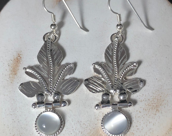 Fae Moonstone Leaf Earrings, Dangle Leaf Earrings, Gifts For Her, Alternative Bridal, Woodland JewelryCute Earr