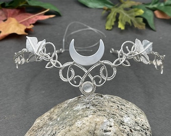 Celtic Moon Tiara in Sterling Silver, Alternative Bridal Circlet, Pagan Crescent Moon Handmade Tiara, Gifts For Her, SCA Headpieces