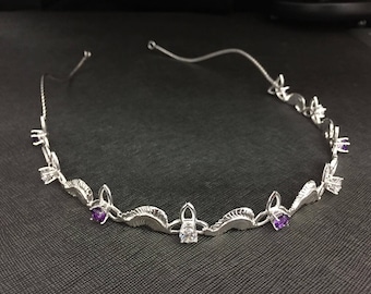 Celtic Sterling Silver Gemstone Tiara: Woodland Wedding Hair Jewelry, Gemstone Hair Band, Celtic Wedding, Victorian Bridal, Gifts For Her