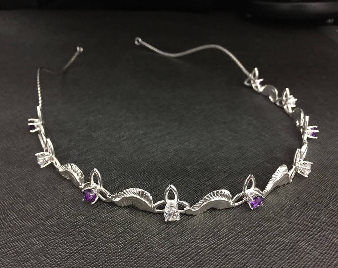 Celtic Sterling Silver Gemstone Tiara: Woodland Wedding Hair Jewelry, Gemstone Hair Band, Celtic Wedding, Victorian Bridal, Gifts For Her