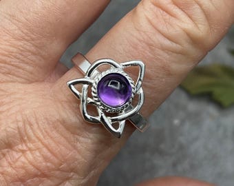 Handmade Celtic Moonstone Ring: Sterling Silver Gemstone, Amethyst Ring, Irish Ring, Scottish, Gifts For Her