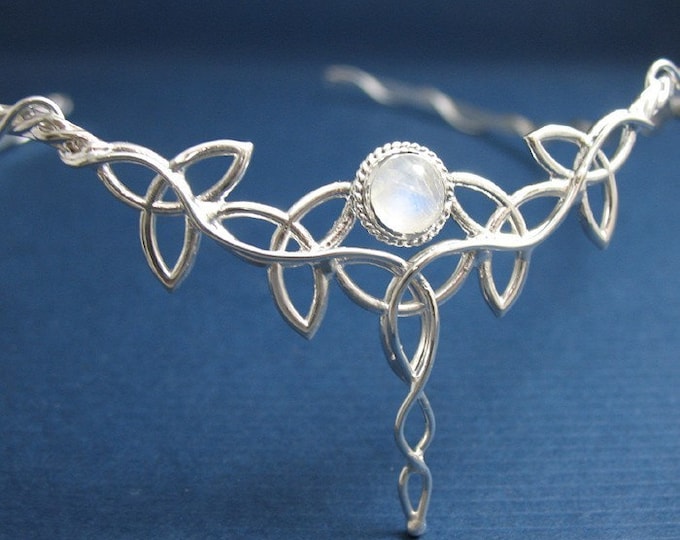Irish Wedding Gemstone Circlet in Sterling Silver, Celtic Bridal Diadem, Celtic Knot Tiara, Alternative Weddings, Irish Tiaras