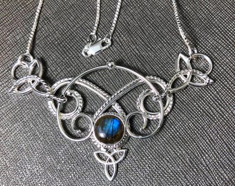 Celtic Knot Irish Scottish Necklace in Sterling Silver, Victorian Renaissance Necklace with Moonstone, Gifts for Her, Bohemian Bride